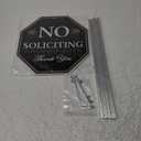 No Soliciting Sign For House - 10"x10" Aluminum Heavy Duty Weather Resistant With 28" high Stake, Contains Self-Adhesive No Soliciting Signs For Home Black