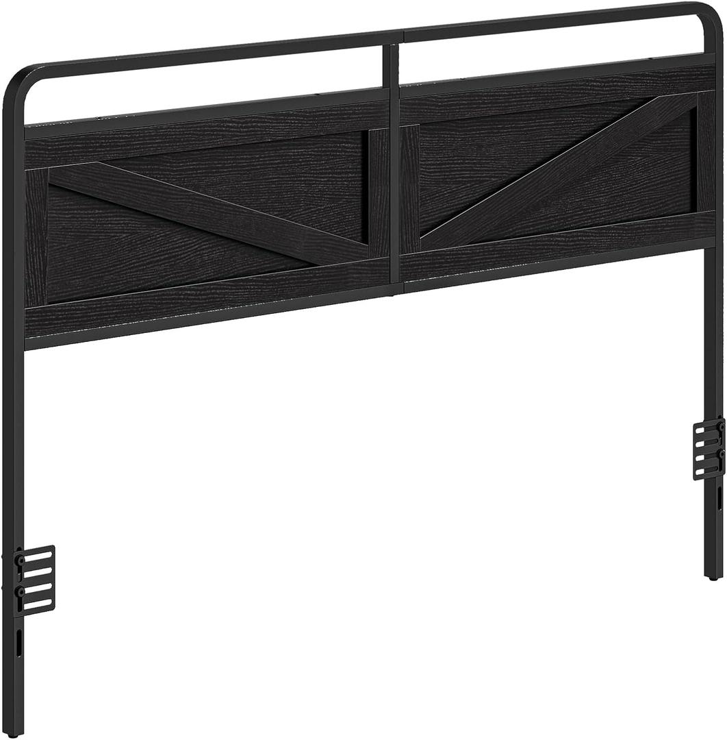 HOOBRO Wooden Panel Headboard, Queen Headboard, Minimalist Head Board with Metal Frame, Height Adjustable, Bed Frame Adapter, Black