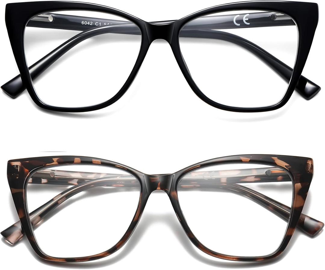 Oversized Reading Glasses Women Cat Eye Photochromic Computer Reader Stylish Ladies Designer Fashion Big Unbreakable Eyewear (Reader ( Black + Demi ))