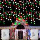 2 Pack Red White Green Christmas Icicle Lights Battery Operated, Total 204 LED Twinkle Icicle Lights 20Ft Clear Wire with 8 Lighting Modes Timer Function for Outdoor Indoor House Party Decoration