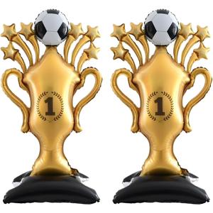 2 x 2 Pcs Giant Soccer Balloons 59 Inch Giant Self Standing Football Champion Foil Balloons for Soccer Themed Birthday Party Sports Event World Soccer Event Watch Party Fans Room Decor