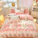 Kids Pink Strawberry Duvet Cover Set Kawaii Fluffy Bedding Queen