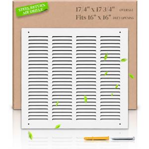 16"W x 16"H Return Air Grille [Duct Opening Size], Steel HVAC Return Air Vent Cover for Wall & Ceiling, White Powder-Coated Rust-Resistant AC Cold Air Return, Outer Dimensions 17.75"W x 17.75"H
