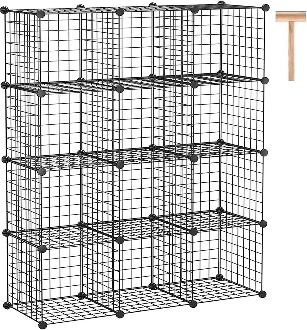 C&AHOME Wire Cube Storage, 12-Cube Storage Organizer Metal, C Grids Storage Bins Shelving, Modular Bookshelf Shelf, Closet Cabinet Ideal for Bedroom, Office 36.6L x 12.4W 48.4H Black