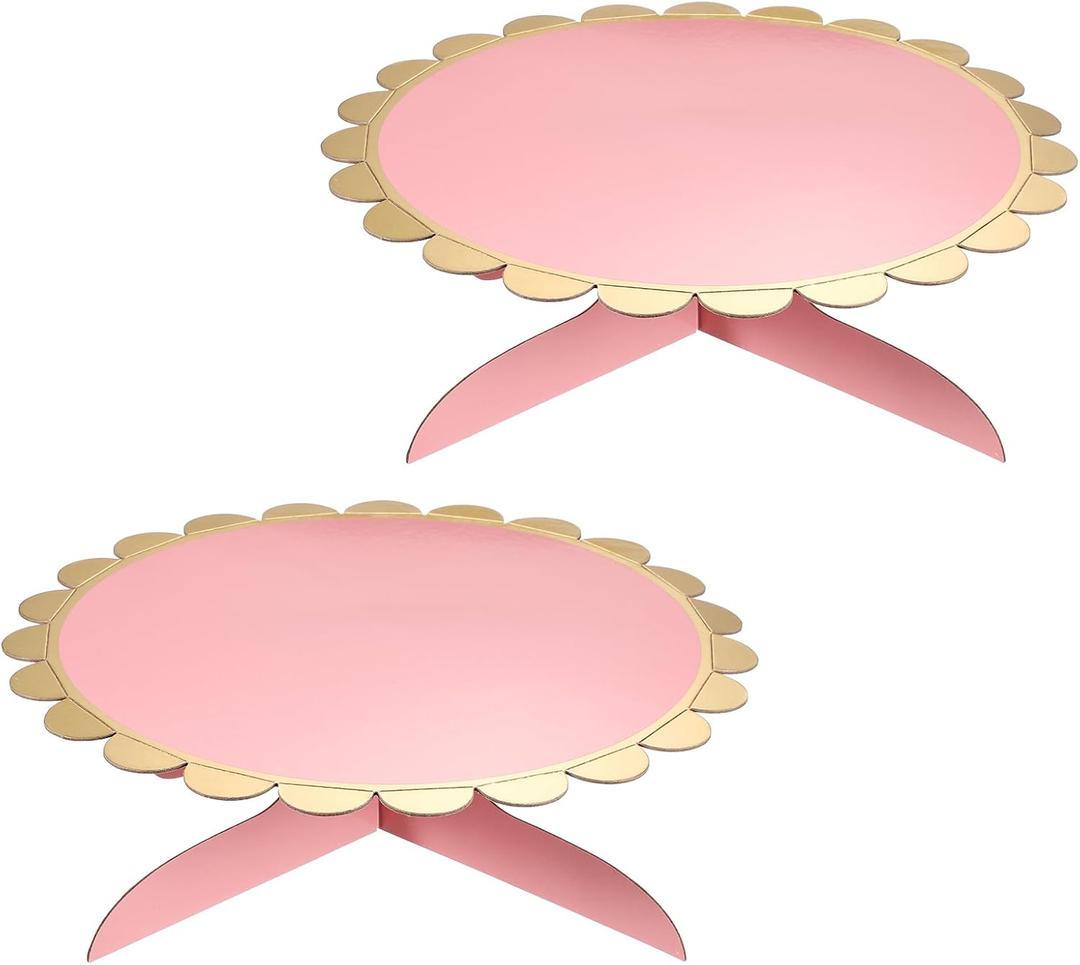 Uxcell 2 Pcs 1-Tier Cardboard Cake Stand Holder, 13 Inch Round Cupcake Stand Cup Cake Display Dessert Holder for Wedding Birthday Party Anniversary DIY Dessert Decoration, Rose Red