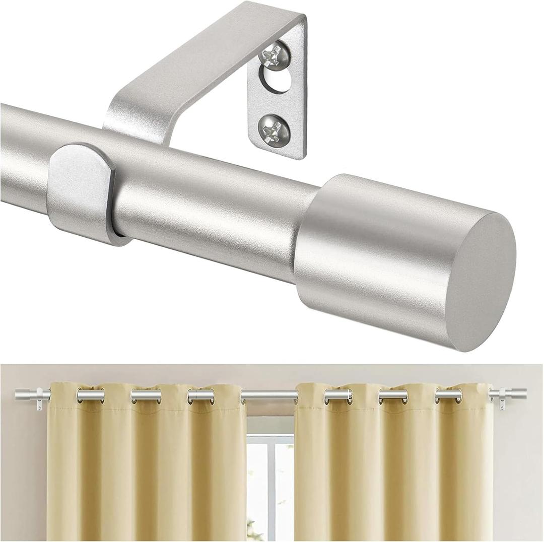 TONIAL Silver Curtain Rods 32 to 58 Inch(2.6 to 4.8 ft), Adjustable Splicing Window Curtains rod, 3/4 Drapery Rods for Windows 20 to 53 Inch, Decorative Single Rod with Modern Cap Finial