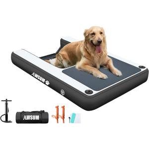 AWSUM Inflatable Dog Water Ramp 4ft x 3.3ft Dog Boat Ramp Floating for Dogs Up to 180LBS On Water Float Ladder Steps for Pool, Dock, Lakes, Black
