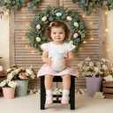 VICTORY RELAX 12 Inch Wooden Black Step Stool, Small Nature Beach Chair Under Desk, Indoor Acacia Wood Short Footstool for Living Room, Kitchen, Bathroom