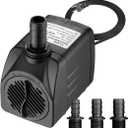 Submersible Pump 400GPH 6.6 ft Lift 25W 110V 2-Prong Adjustable 1/2" 5/8" 3/4" Barb for 50-200Gal Aquariums, Outdoor Garden Fountains