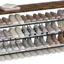 SUOERNUO Shoe Rack Organizer 4 Tier for Closet Entryway Free Standing Metal Storage Shoe Shelf with MDF Top Board (Black+Rustic Brown, Large 4 Tier)