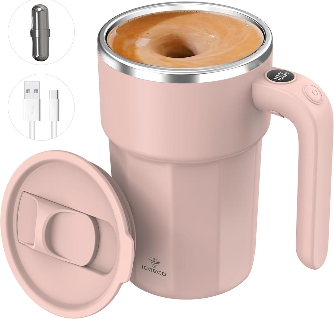 Self Stirring Mug, 12oz Electric Mixing Cup, Cream | Rechargeable, Gift for Coffee Lovers & Office Use(Rose Quartz)