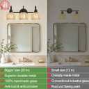 Bathroom Light Fixtures, 3-Light Black Vanity Light with Ribbed Amber Tulip Glass Shades, 20-Inch Bathroom Lighting Over Mirror for Bedroom, Living Room, Hallway (Bulbs Not Included)