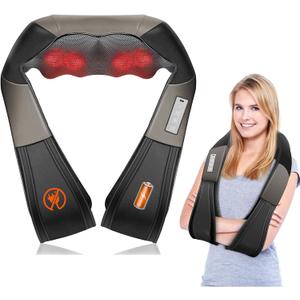 AMZPONY Rechargeable Neck Massager with Heat Shiatsu Back and Neck Massager Cordless Portable Kneading Shoulder Massage Shawl for Pain Relief Deep Tissue Gifts for Dad Mom Friends