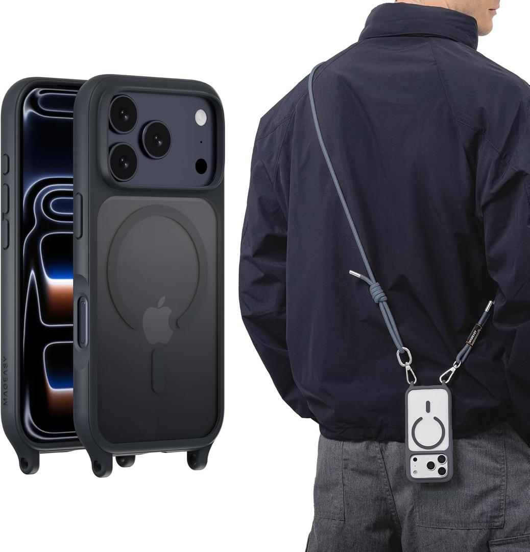 MAGEASY Compatible with iPhone 17 Pro 6.3" Case with Crossbody Strap - 16ft Drop Protection, Compatible with MagSafe | Roam M (Midnight)