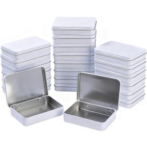 LJY 22 Pack Empty Rectangular Metal Storage Organizer Tins with Hinged Lids for Small Items and Other Craft Projects, 4.5 x 3.3 x 0.9 inch (White)