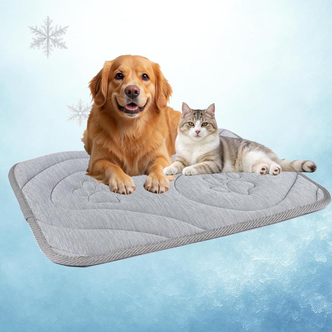 Dog Cooling Mat, Anti-Slip, Thick 3D Orthopedic Summer Pad for Dogs & Cats, Q-MAX > 0.5, Non-Toxic, Machine Washable, Chew-Resistant, Portable for Crate, Bed, Sofa, Car (Cool Grey, Medium)