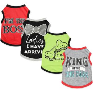 4 Pieces Dog Clothes for Small Dogs Girl Boy Summer Puppy Clothes for Chihuahua Yorkie Soft Cute Pattern Dog Shirt Spring Pet Cat Clothing (Grey, Red, Black, Green, Medium)