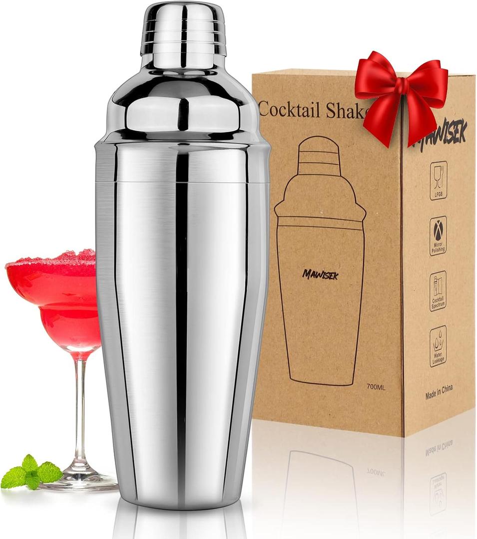Cocktail Shaker 24oz Martini Shaker Drink Shaker Bar tools with Built-In Strainer for Bartender, Professional 18/8 Stainless Steel Margarita Mixer for Mixed Drinks (1pcs)