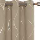 Deconovo Blackout Curtains - Silver Wave Line Print, Thermal Insulated, Noise Reducing, Privacy Drapes for Bedroom & Living Room (42W x 108L Inch, Khaki, 2 Panels)