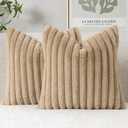 MIULEE Faux Fur Decorative Throw Pillow Covers 20x20 Inch Set of 2, Modern Spring Home Decor Soft Plush Couch Pillows Cozy Fluffy Cushion Covers for Sofa Khaki