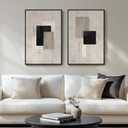 Large Framed Neutral Abstract Wall Art for Living Room, Set of 2 Black and Beige Modern Canvas Prints Paintings Artwork for Walls, Minimalist Block Lines Pictures for Hallway Office Wall Decor 24x36 In (Minimalism)