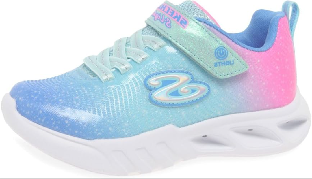 Skechers Girl's Flicker Flash-Ombre Dreamer Sneaker, Aqua/ Multi (Size: 4 Big Kid) 