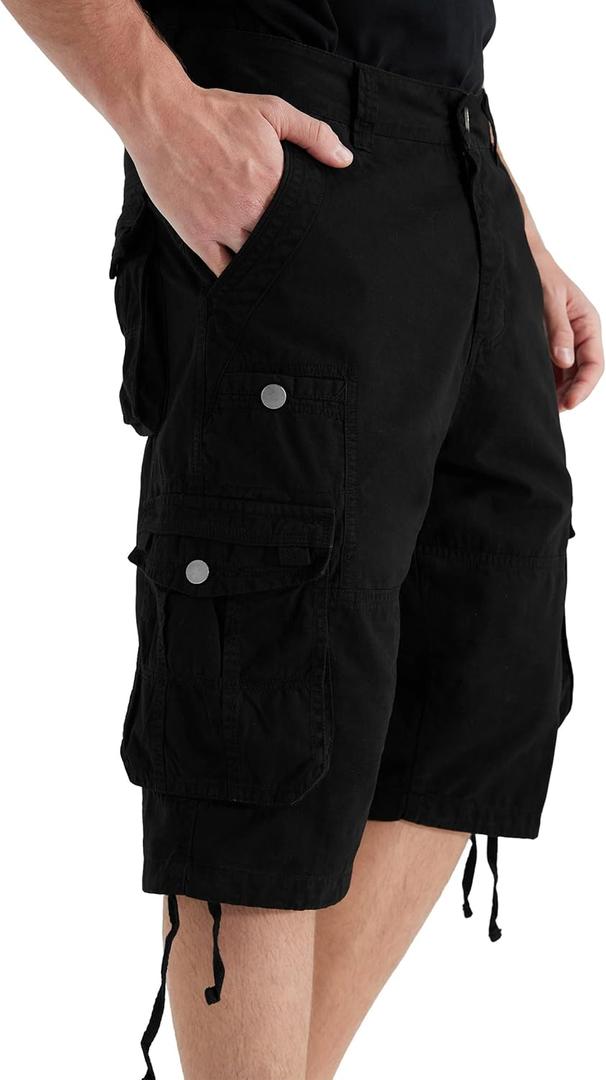 Cargo Shorts for Men Multi Pockets Mens Shorts Below Knee Casual Hiking Summer Shorts (Black), 48