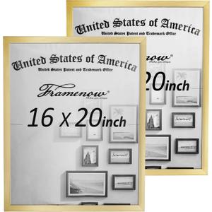 16x20 Picture Frames 2 Pack Hatter-Resistant Plexiglas Display Photo Frames, Vertical & Horizontal Wall Hanging Home Decor Gold