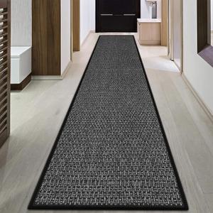 GOYLSER 15ft Jute Hallway Runner Rug Non Slip Washable, Rubber Backed Absorbent Laundry Rugs Laundry Room Runner, Black Long Entry Runner