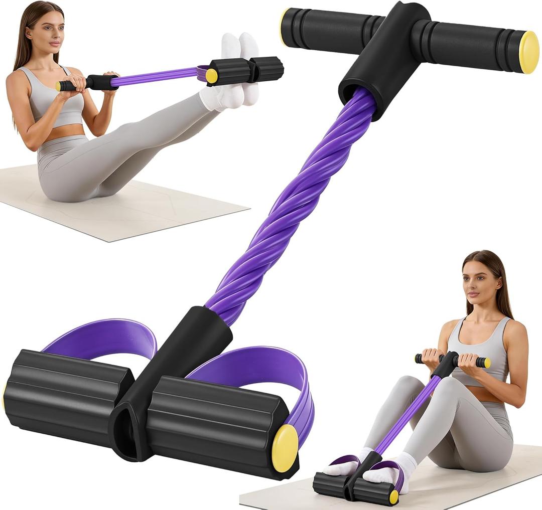 Upgraded Pedal Resistance Band with Handle, Soft Durable Fashion Puller Exercise with Thickened 6 Tension Ropes, Tube Pedal Resistance Device for Abdomen, Waist, Arm, Leg, Core/ABS (Black & Purple)