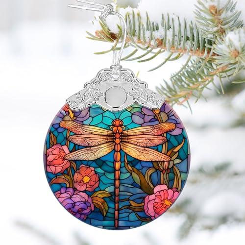 Christmas Dragonfly Ornament for Tree 2025, Stained Glass Dragonfly Christmas Ornament for Home Decor Dragon Fly Memorial Holiday Decoration Gift for Women (fly1)
