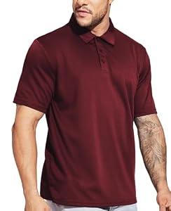 MIER Men's Short Sleeve Polo Shirts Polyester Casual Collared Golf Shirts, Quick Dry, Sun Protection, Wine, XL