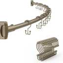 CalcMetal 42-72 Inches Adjustable Arched Curved Shower Curtain Rod with 12 Pcs Shower Curtain Rings for Bathroom, Fitting Room, or Kitchen, Wall Drill Needed, Easy Installation, Satin Nickel