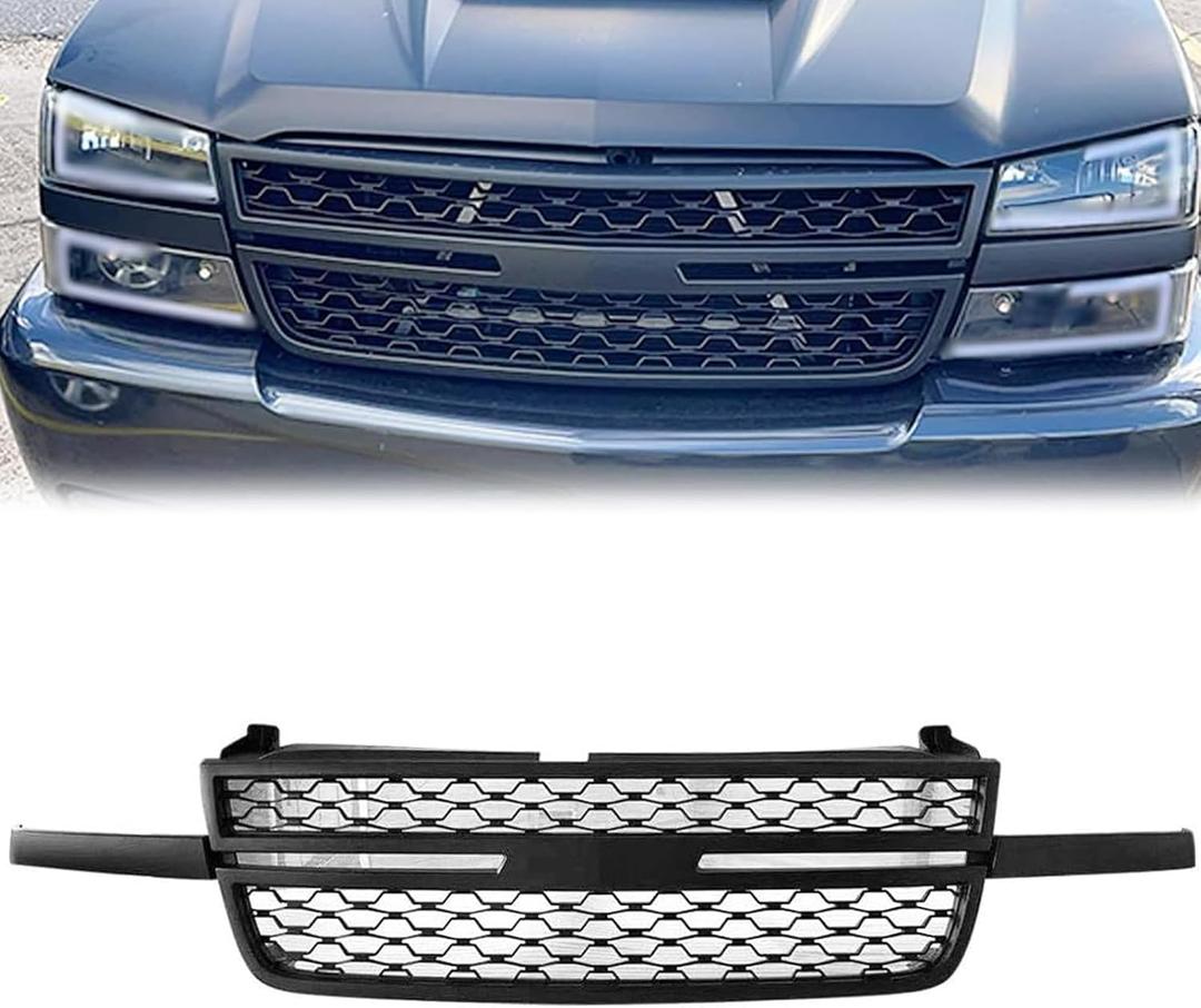 Front Upper Grille For Chevy Silverado 1500 2500 HD 3500 Black Honeycomb Mesh Grill 2005 2006 2007
