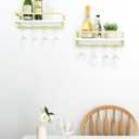 Mkono Wall Mounted Wine Rack Set of 2 White Wood Wine Bottle Glass Holder Floating Shelves with Stemware Hanger Modern Plants Photos Wine Display Storage Holder for Kitchen Dining Room Bar, 17 Inch