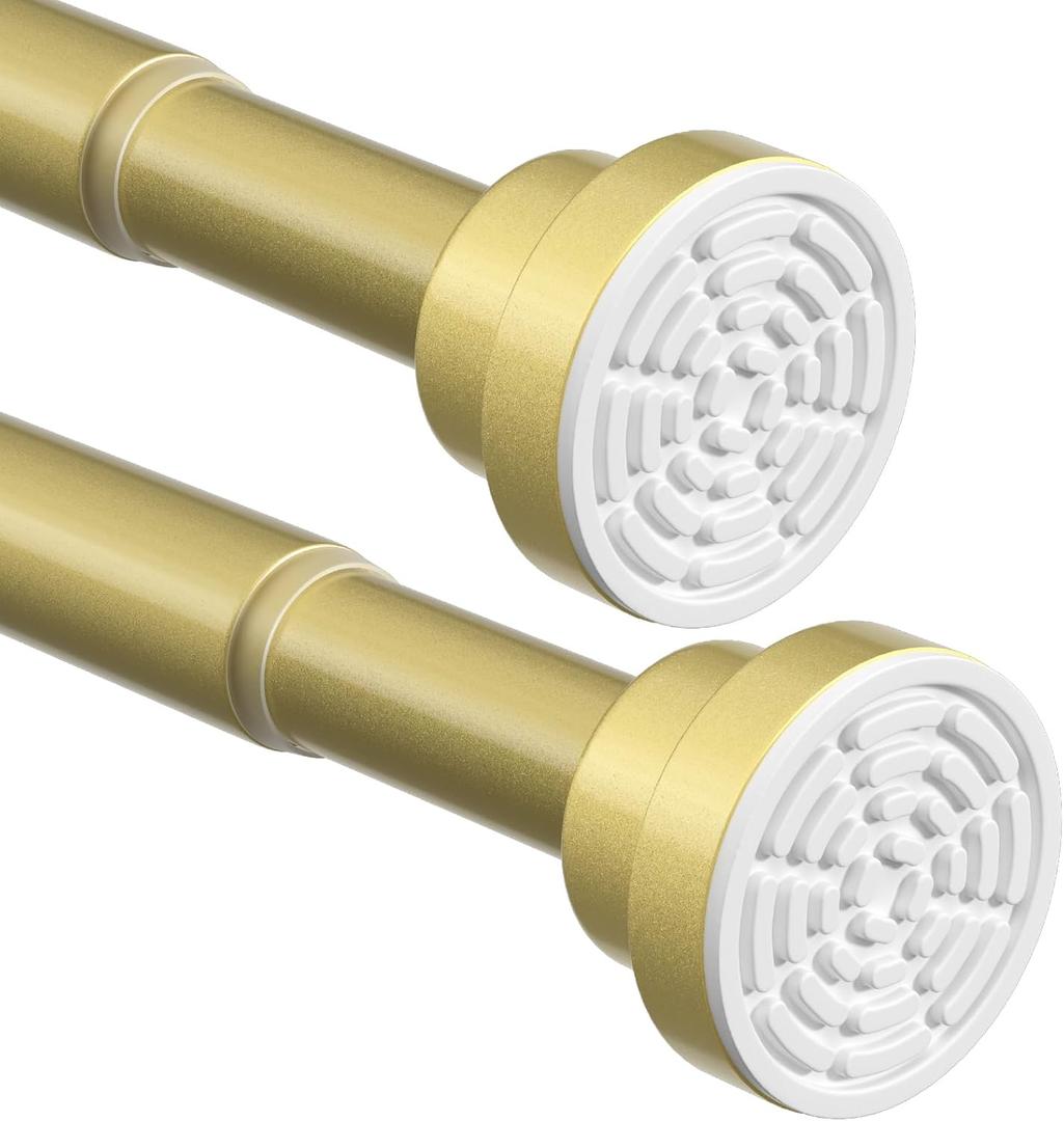 2Pack Gold Tension Curtain Rods 31-63 Inches, No-Drill Adjustable Spring Shower Rod Set for Bathroom, Window, Closet & Room Divider