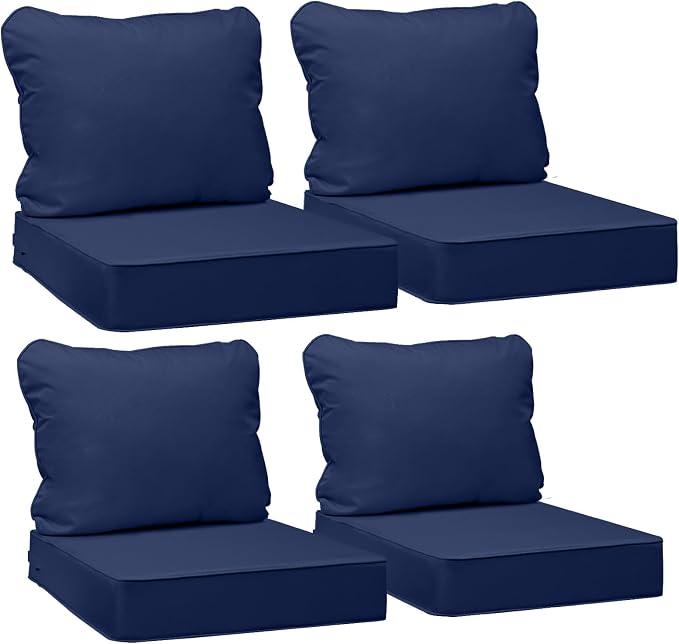 AAAAAcessories Outdoor Deep Seat Cushions, Waterproof, Fade-Resistant Patio Furniture Replacement Cushions, 23.5" x 25.5" x 5" + 23.5" x 19", Set of 4, Navy Blue