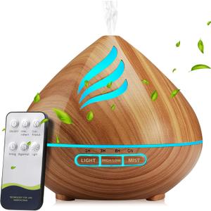 Essential Oil Scent Diffuser: 500ML Aroma Diffuser with Remote Control, Large Fragrance Aromatherapy Diffuser, Mist Humidifier with 14 Colors LED Lights and Auto-Off for Bedroom & Home (Chestnut)