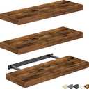 QEEIG Floating Shelves for Wall Bathroom Shelf Bedroom Kitchen Living Room Hanging Book Shelves Small Farmhouse Decor 16 inch Set of 3, Rustic Brown (015-BN3)