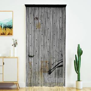 YaoYue Beaded Curtain Door String Curtains for Doorway Tassels Beads Hanging Fringe Hippie Room Divider Window Hallway Entrance Wall Closet Bedroom Privacy Decor (3979in/100200cm, Black)