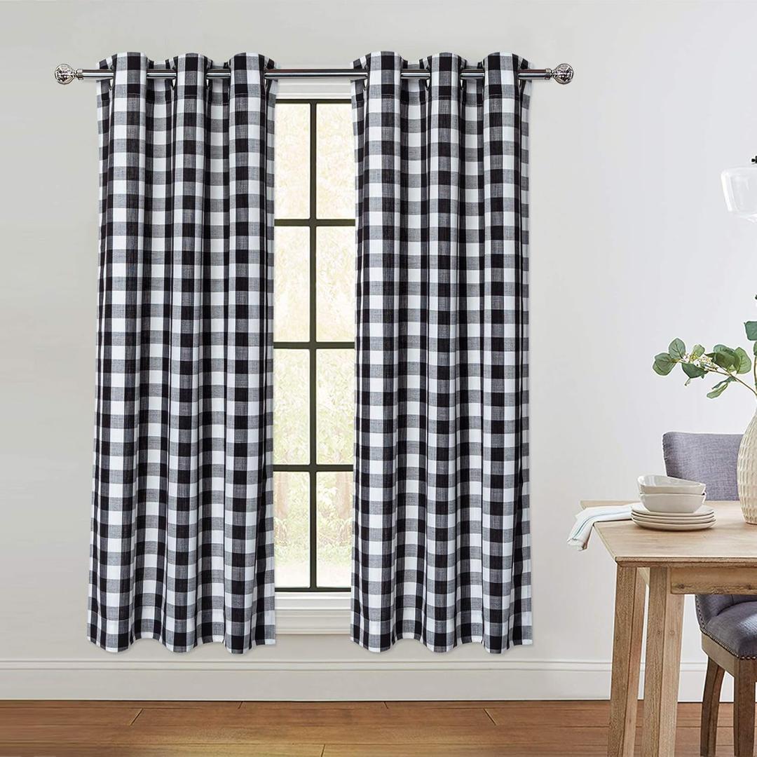 CAROMIO Black and White Buffalo Plaid Textured Grommet Window Curtain Panels for Kitchen Living Room Bedroom Farmhouse Window Treatment Drapes, 37 x 54 Inch, 2 Panels