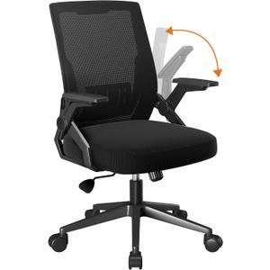COMHOMA Office Chair with Flip-up Armrests Ergonomic Computer Desk Chair Foldable Mesh Task Chair with Wheels Adaptive Lumbar Support Swivel Tilt Comfortable Study Chair, Black (Seat Depth 20")