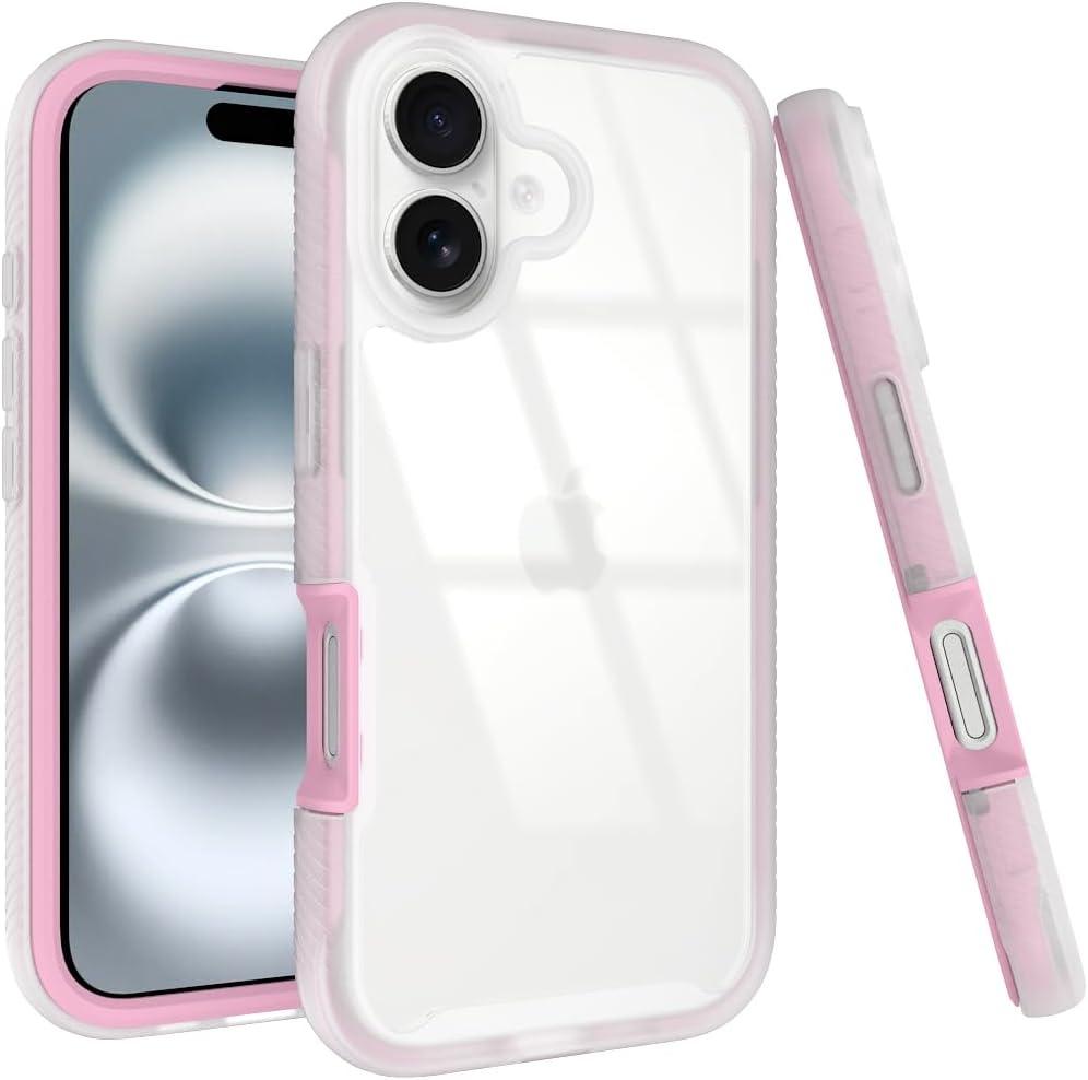 Puxicu Acrylic 2 in 1 for iPhone 16 CaseAnti-Yellowing, Military-Grade Protection, Drop Shockproof Slim Phone Cover for iPhone 16 6.1", Light Pink