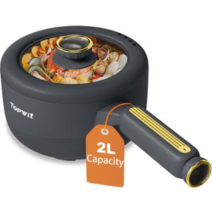 TOPWIT Hot Pot Electric, 2L Electric Pot, Non-Stick Saut Pan, Portable Cooker for Steak, Egg, Fried Rice, Ramen, Soup with Dual Power Control (Silicone Spatula Included), Grey (2.1 Quarts, Gray)