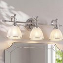 ANDY STAR Bathroom Light Fixture, 3-Light Bathroom Vanity Light Brushed Nickel, Vintage Wall Sconce with Hand-Painted Frosted Lampshade, Polished Chrome, Living Room, Restroom