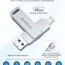MFi Certified 256GB Flash Drive for iPhone Photo Stick, USB Memory Stick High Speed iPhone Flash Drive, External Memory Storage USB Stick Thumb Drive for iPhone/iPad/Android/PC (Metallic Silver)