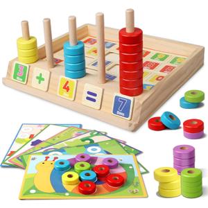 Toddler Montessori Math Toys, Wooden Math Manipulatives with Counting Number Blocks, Preschool Kindergarten Learning Activities, Educational Math Toy for Kids 2-5, Christmas Stacking Puzzle Toy, 9.45 x 8.66 x 1.57 inches