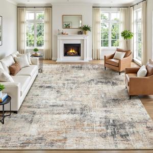Lofus 8x10 Area Rug for Living Room, Gold Abstract Large Rugs with Non-Slip Backing, Neutral Modern Washable Carpet for Bedroom Dining Room Home Office Nursery Indoor