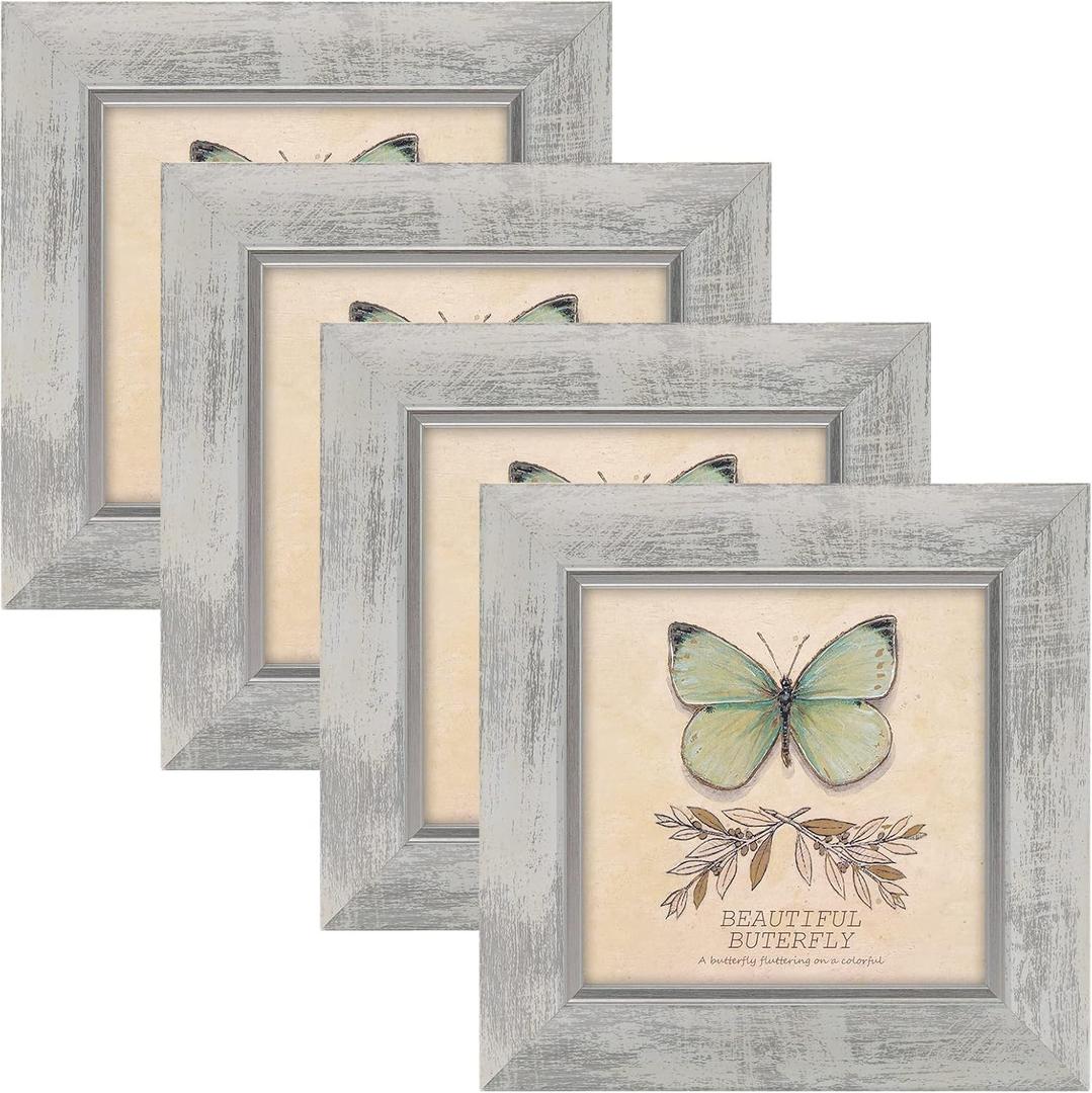 XUANLUO 5x5 Picture Frames Set of 4 Rustic Retro Photo Frame with HD Plastic Cover for Wall Mount and Tabletop Display Family Friends Wedding Gift