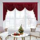 StangH Theater Red Velvet Curtains Valance with Luxury Beads for Bedroom, Rod Pocket Thick Window Waterfall Valances for Christmas/Sliding Door/Bathroom, W79 inches, 1 Panel